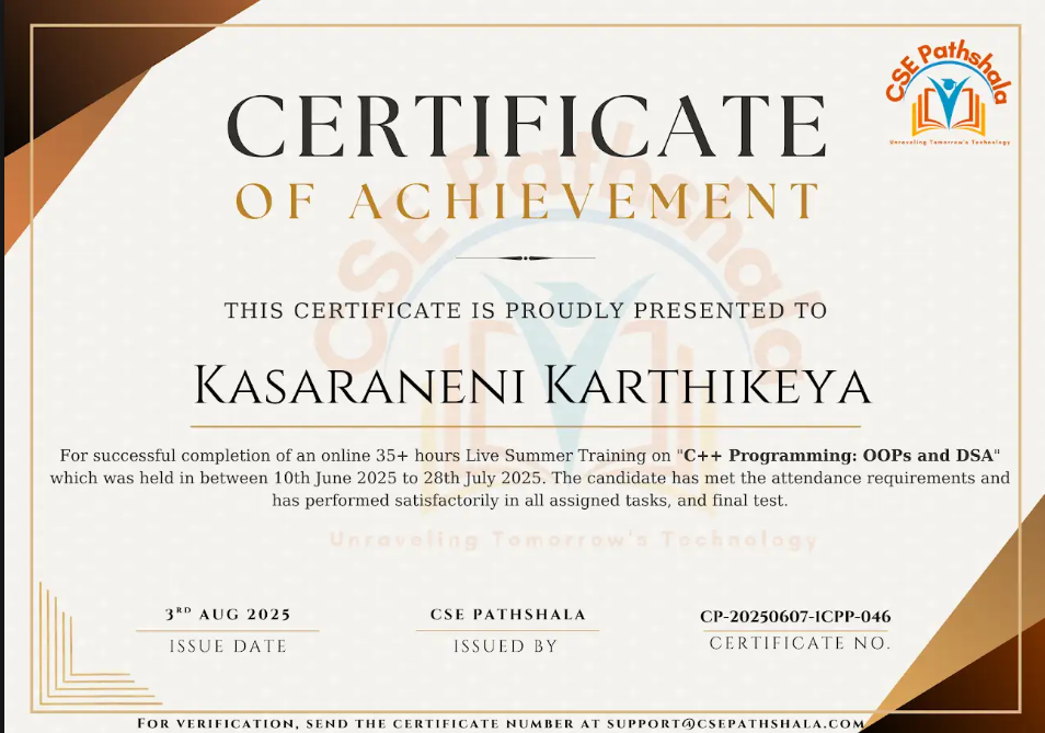 C++ and DSA certificate